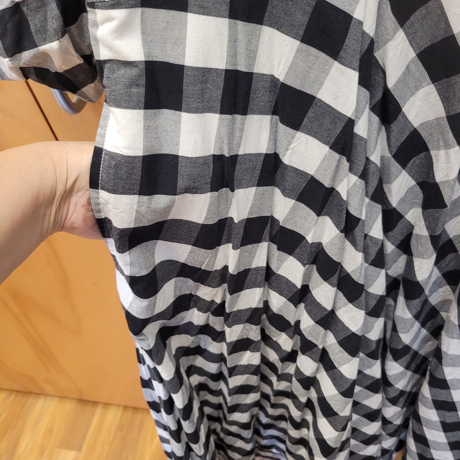 Wayward Fancies Eshakti Dress Medium Black Check Maxi Ruched Bishop Sleeves Boho