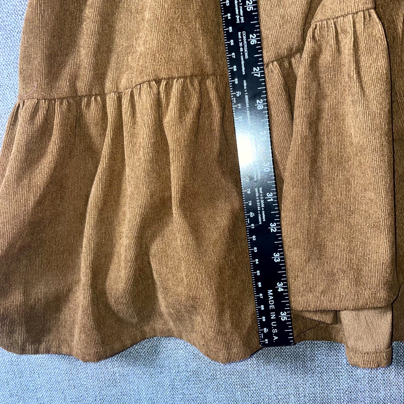 Pinch Tiered Mini Dress Womens Large Brown Puff Sleeve Collared Button Front