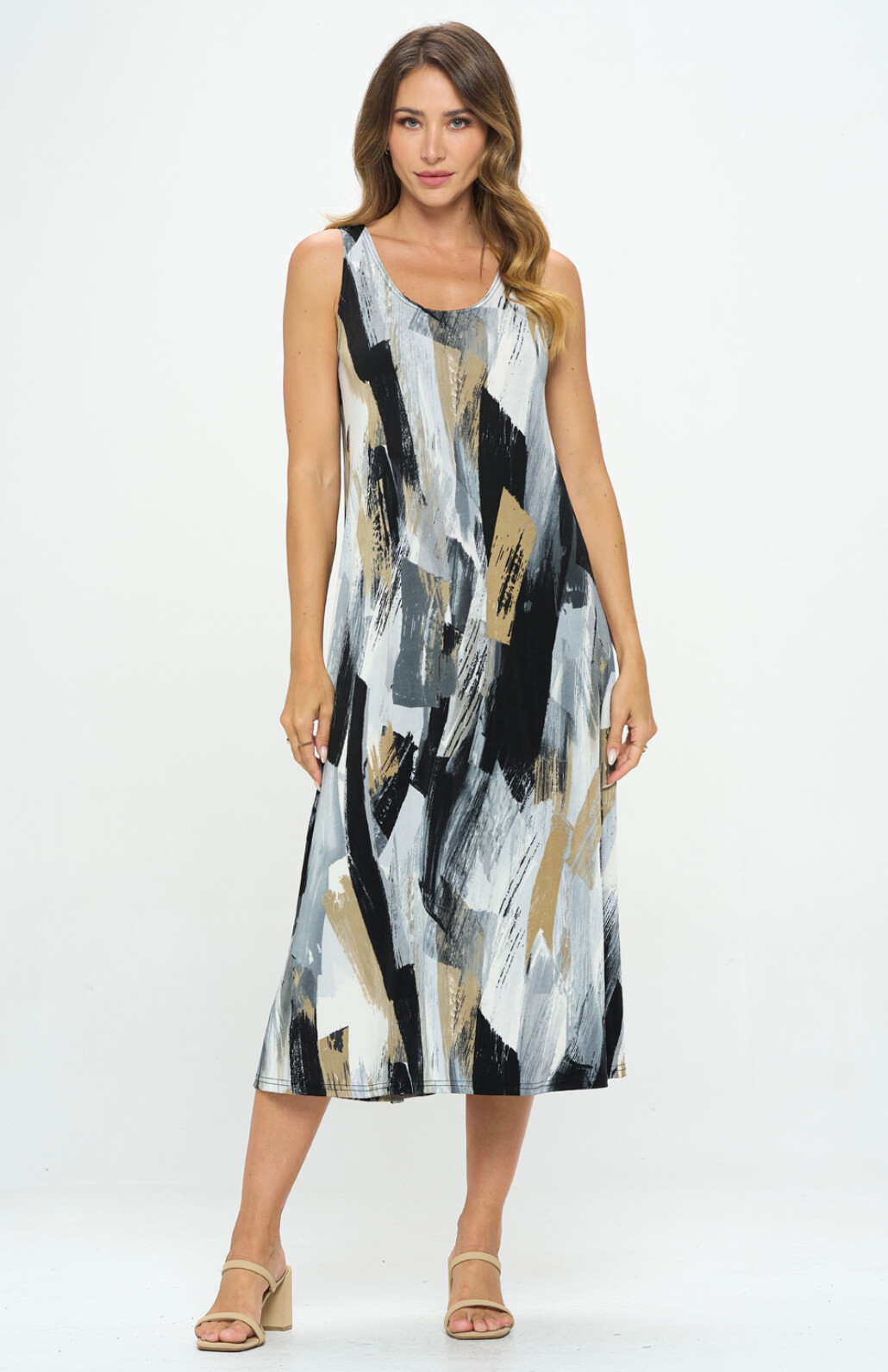 JOSTAR Slinky LONG TANK DRESS Stretch Poly Spandex BLACK GREY S M L XL 2X 3X