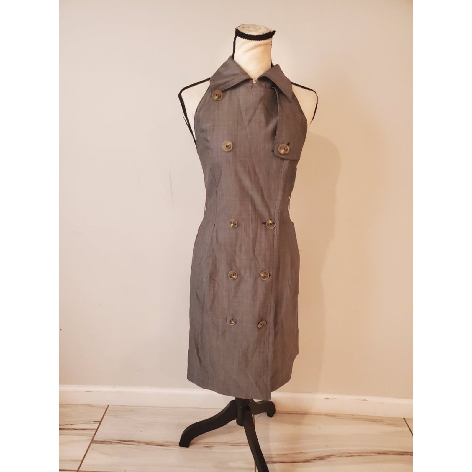 Max Mara Wool Silk Double Breasted Trench Halter Dress sz 2