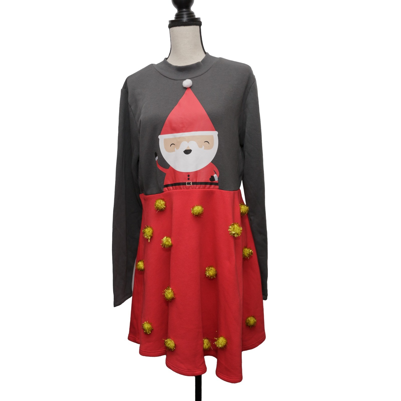 Mighty Fine Junior 2XL Red & Gray Santa Claus w/Pom Pom Holiday Sweatshirt Dress