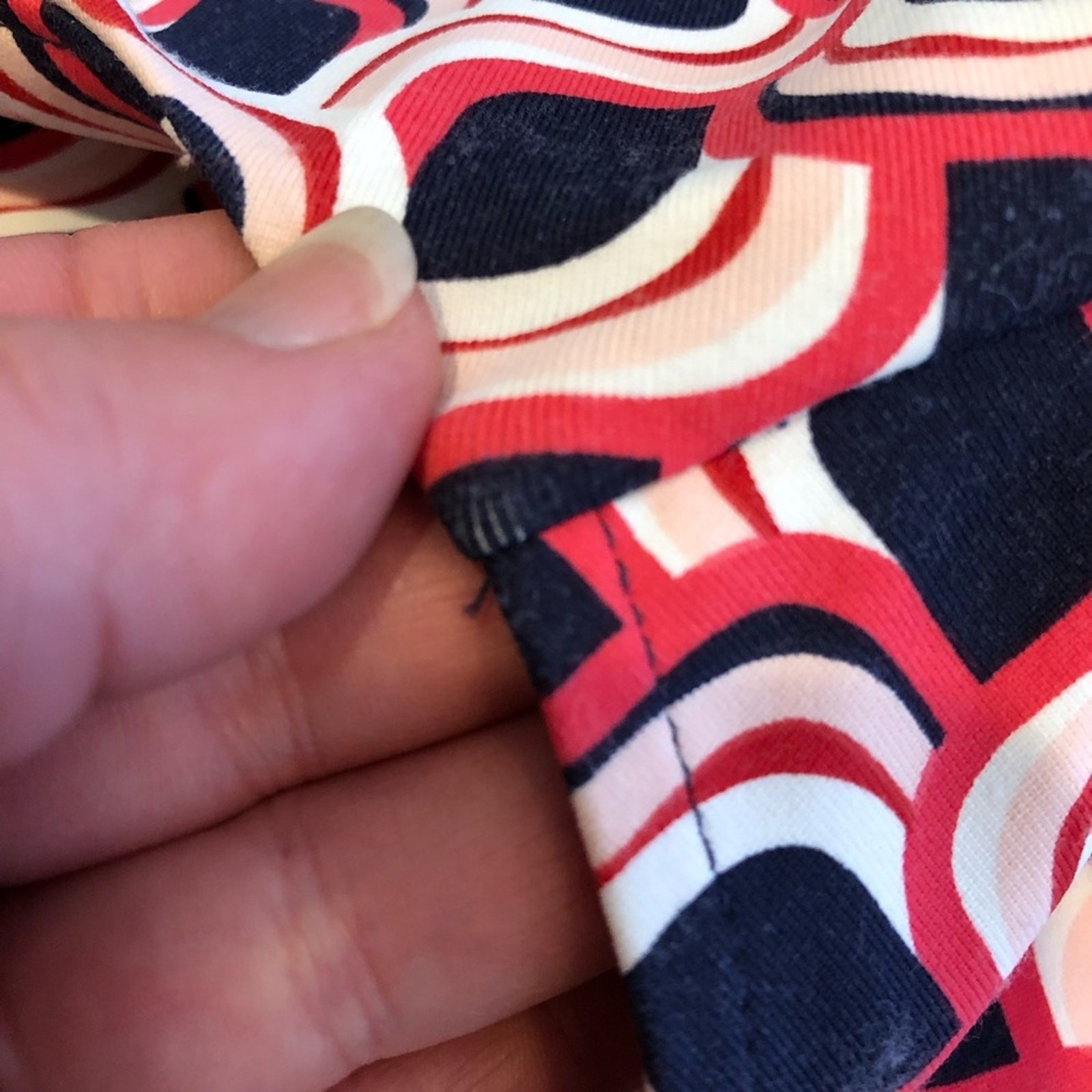 Talbots navy pink white geometric print faux wrap midi dress size Medium