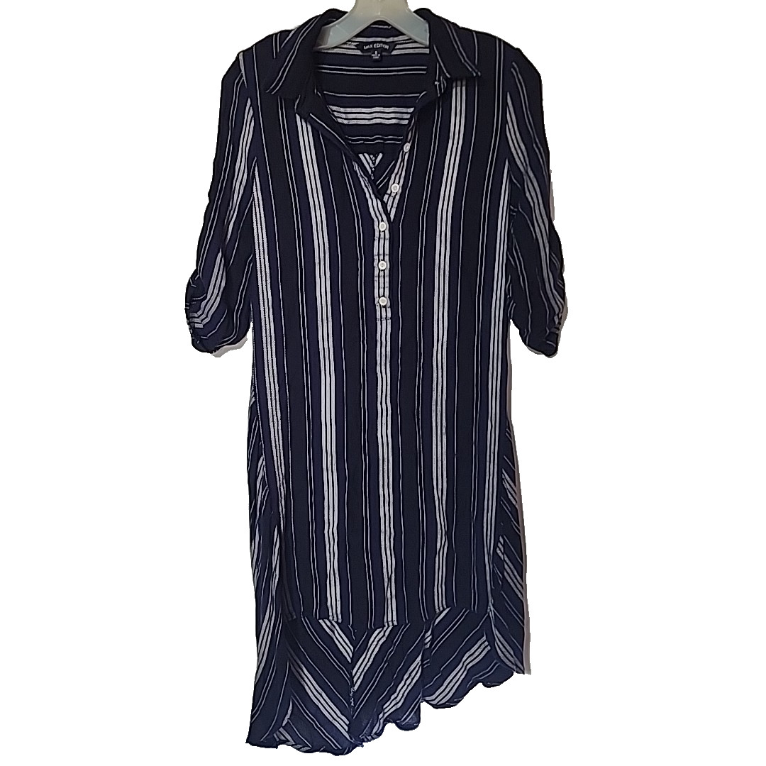 Max Edition Shift Dress Blue Striped 3/4 Sleeve Casual Women’s Small