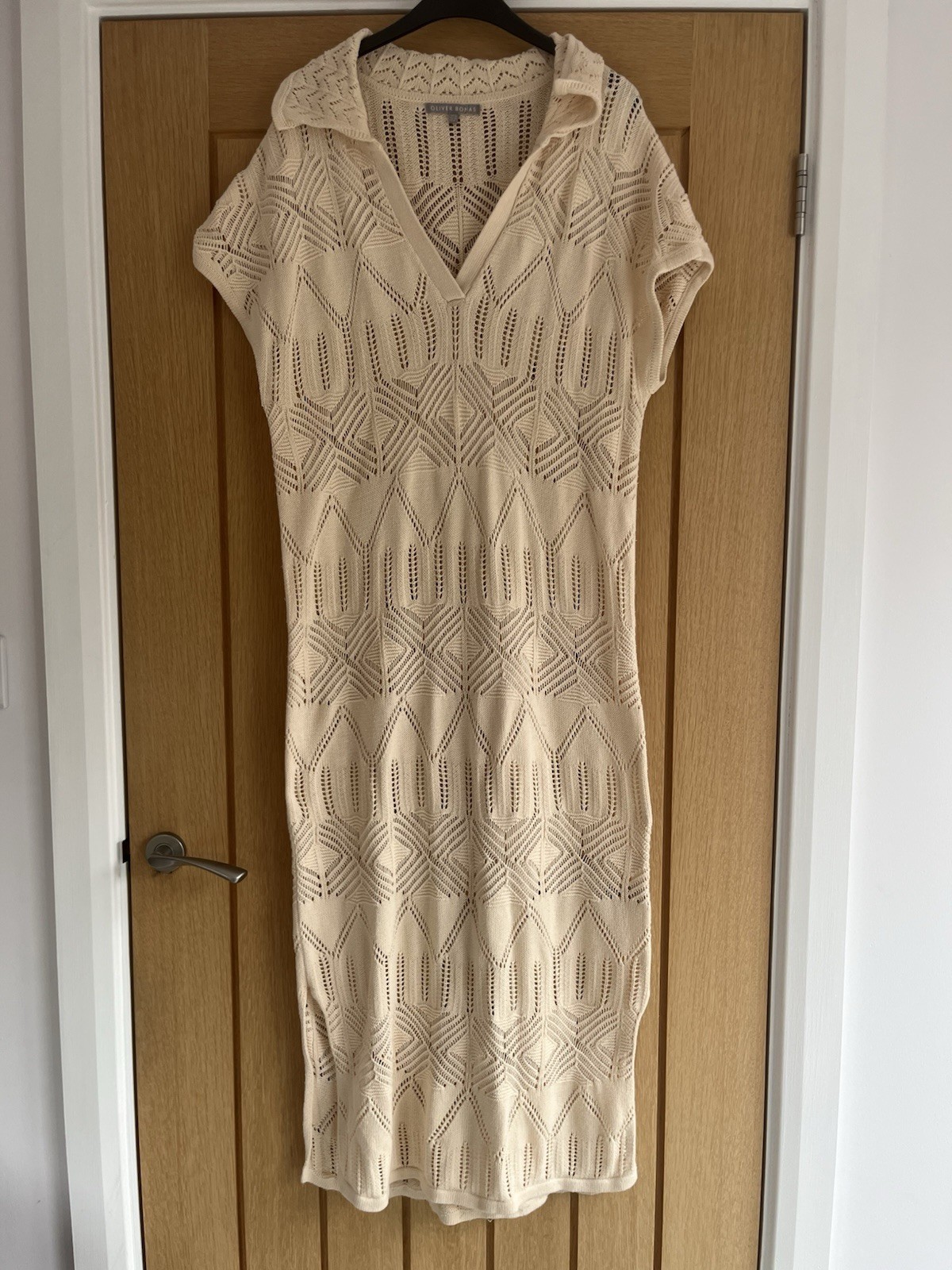 Oliver Bonas Cream Beige Crochet Midi Maxi Dress Size 12