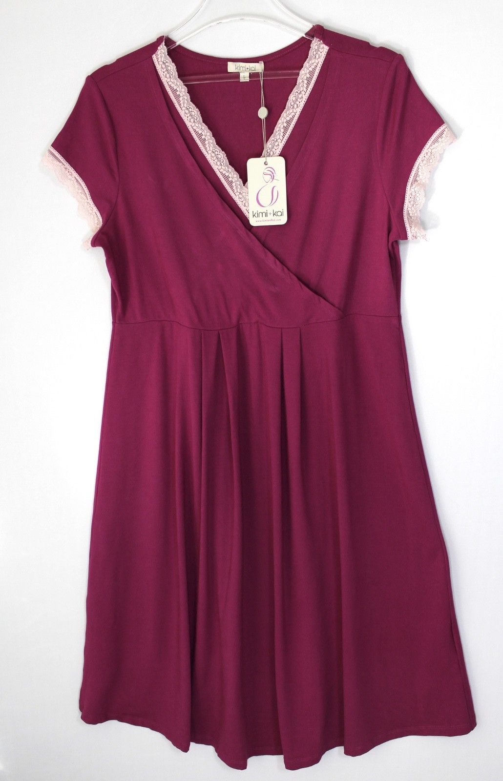 KIMI+KAI Knit Maternity Nursing Nightgown Dress Size Large Berry Retail $53