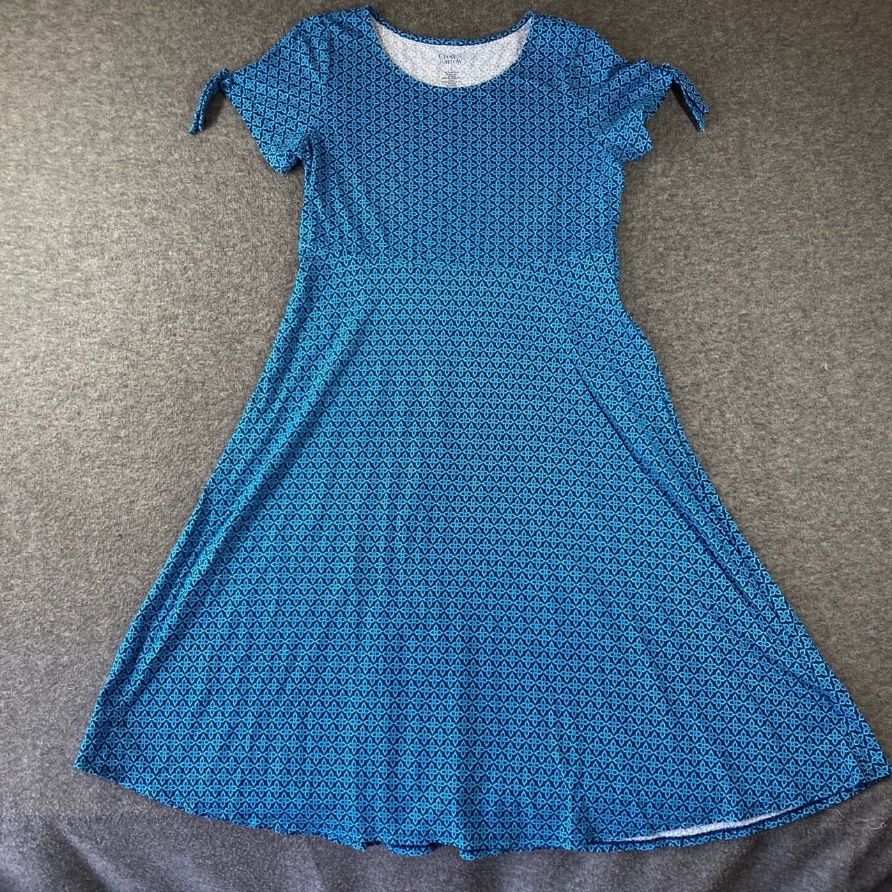 Croft & Barrow Knit Dress Womens L Blue Geometric A-Line Tie Sleeve
