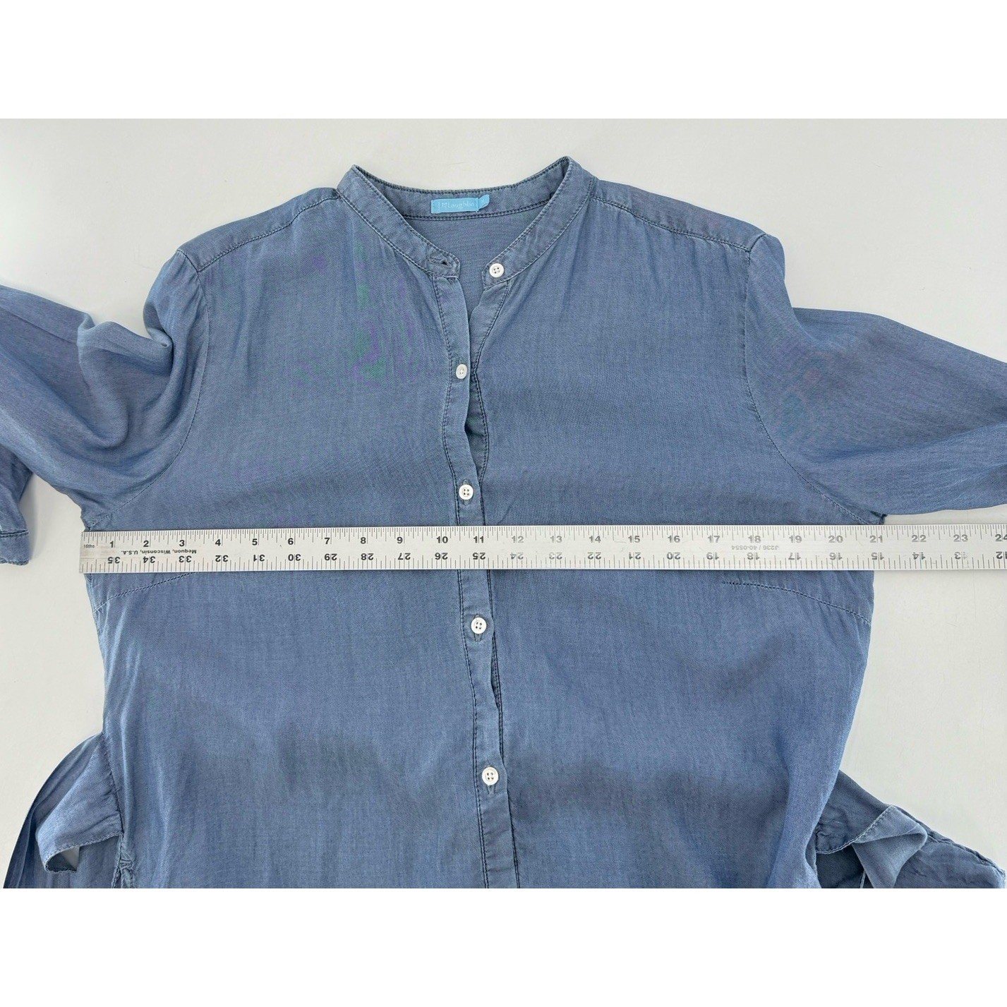 J. McLaughlin Blue Chambray Tencel Button Front Tie Back Midi Dress Sz M Preppy