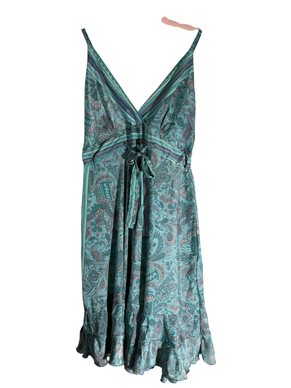 India Boutique Teal Paisley Ruffle Hem Smocked Back Sun Dress Womens One Size