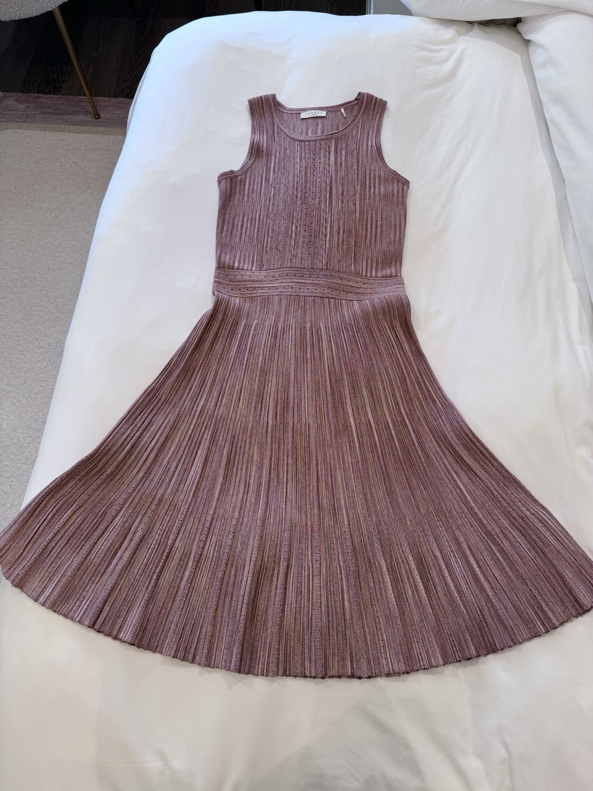 Sandro Paris Multi Solid Fit & Flare Knit Pleated Sleeveless Dress 36 R2531E-60