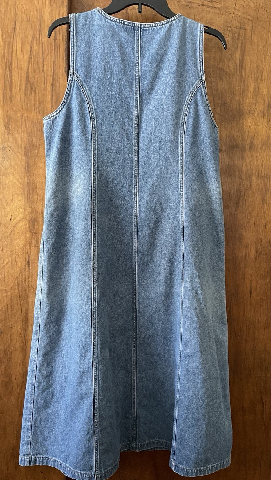 Bryn Connelly Distressed Denim Button Front V Neck Sleeveless Midi Dress, SZ Med