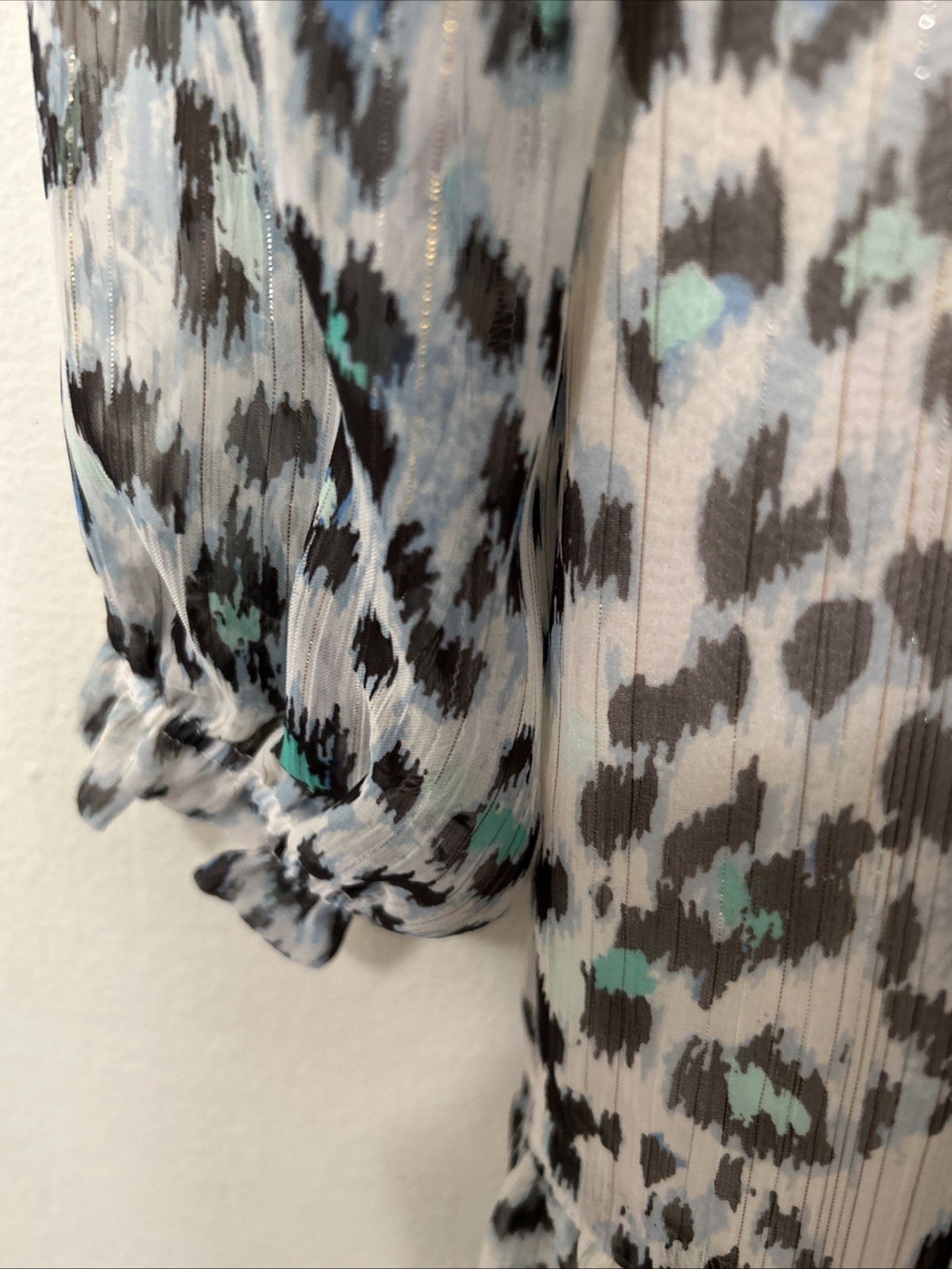LOFT Animal Print Tiered Loose Fit Lightweight Lined Dress Long Sheer Sleeve MP