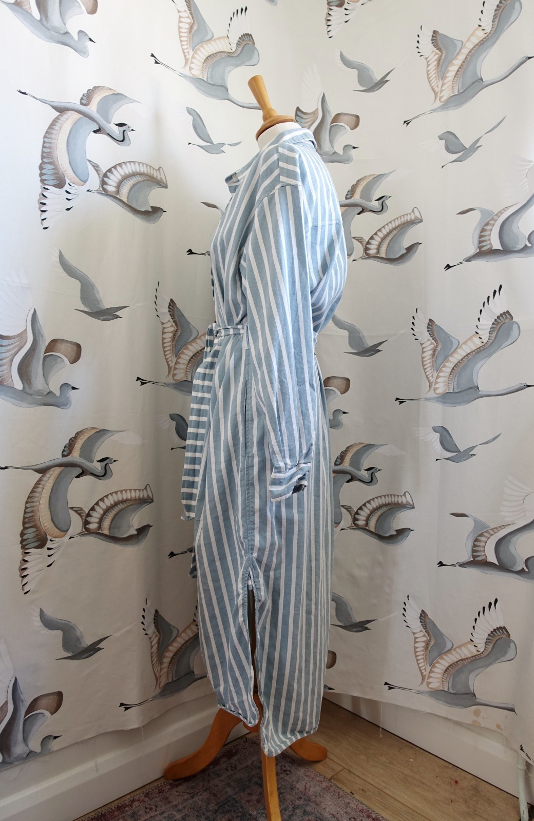 SAMSOE SAMSOE Blue/grey striped Linen blend AMARA shirt dress size L