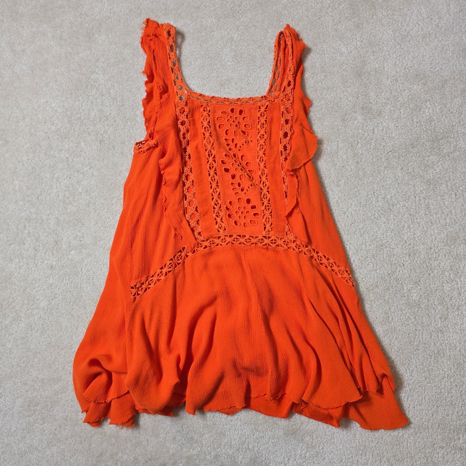 Free People Priscilla Coral Orange Crochet Lace Mini Dress Tunic Boho Festival