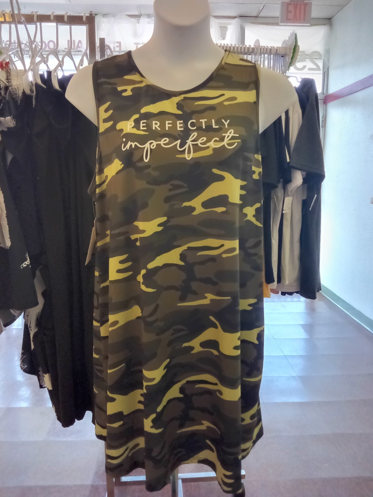 New Women’s Plus Size Green Camo & Letter Print Tank Casual Sleeveless Dress