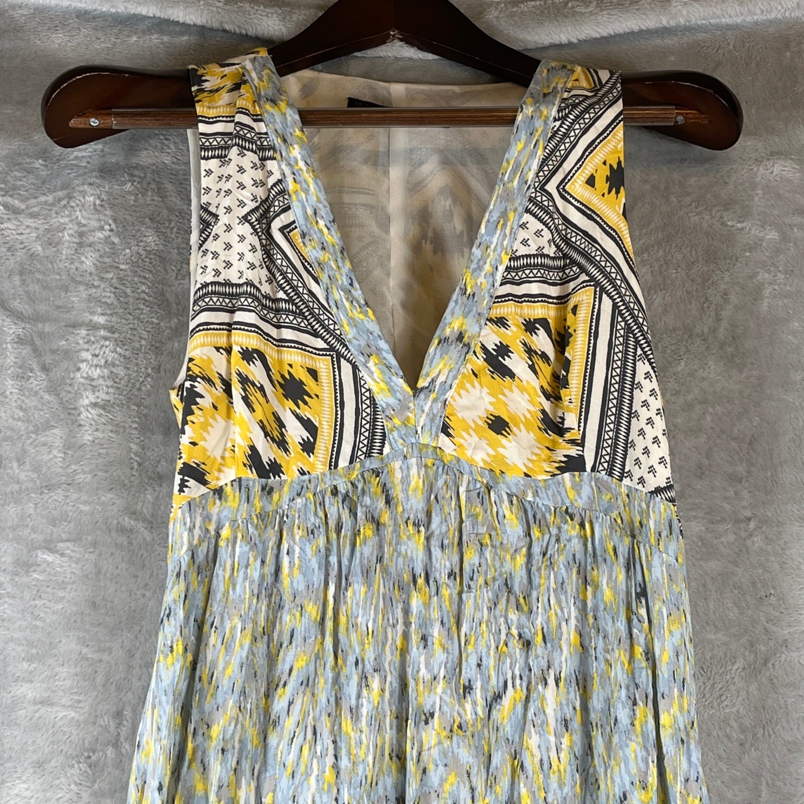 Zara Open Back Maxi Dress Ikat Boho Festival Vacation Side Slit Sleeveless M