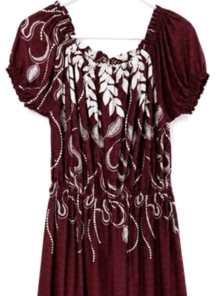 Hots Wing NWT XXL Burgundy Silk Blend Boho Maxi Dress Cottagecore Puff Sleeve