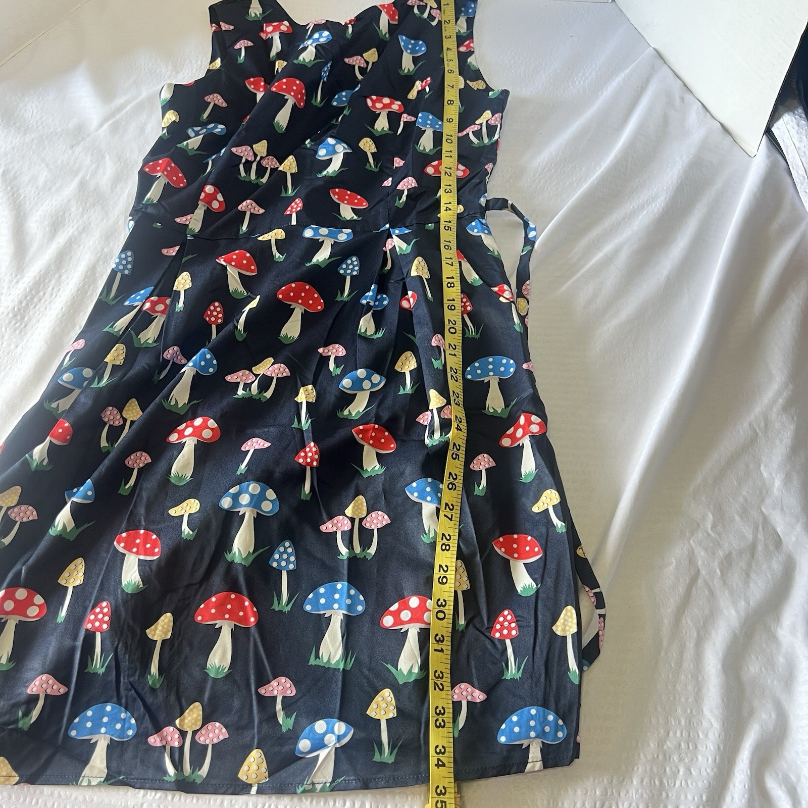SM Wardrobe NY Navy Blue Sleeveless Mushroom Print Dress Size Small NEW!