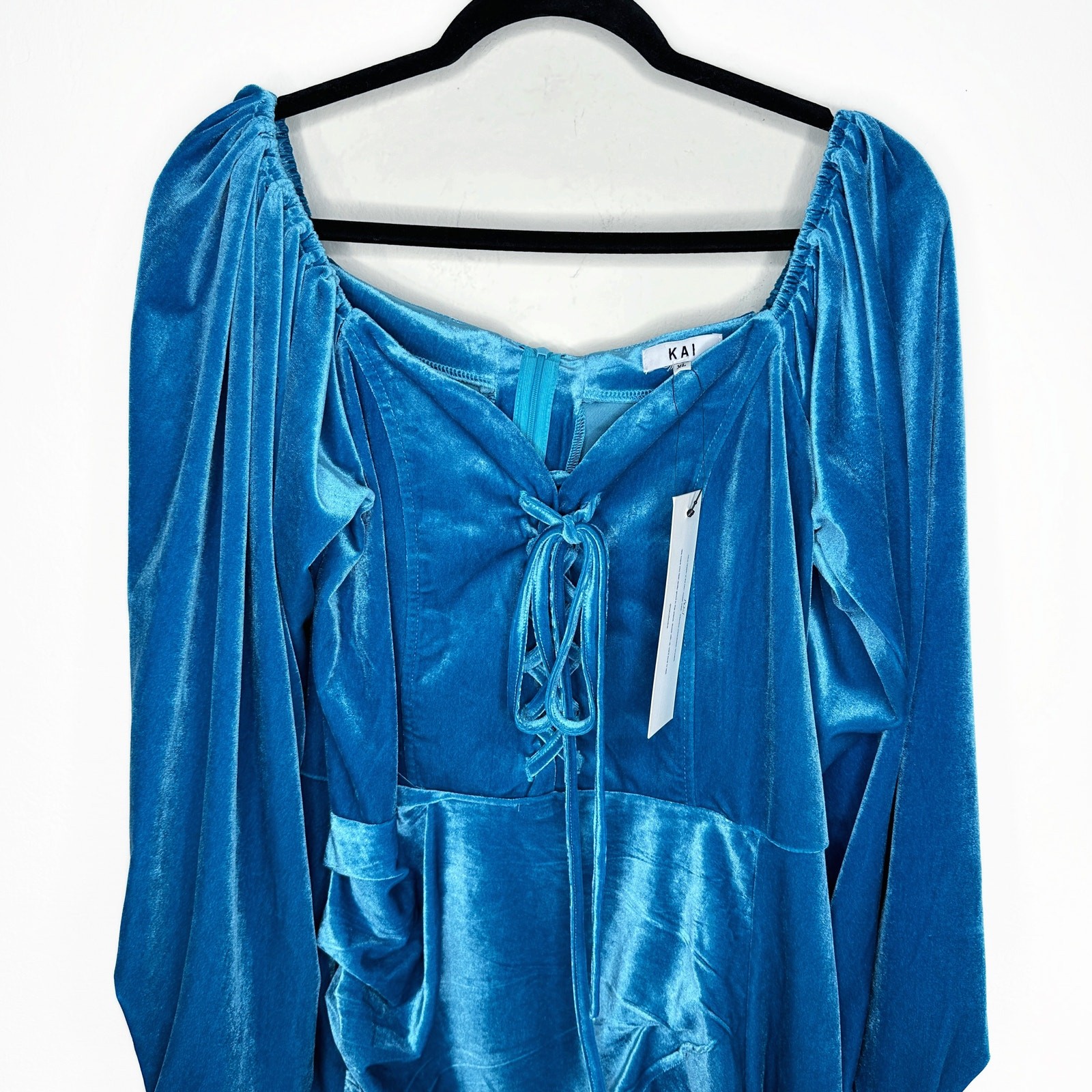 NWT KAI Collective Beebeeta Off Shoulder Turquoise Lace Up Velvet Mini Dress XL