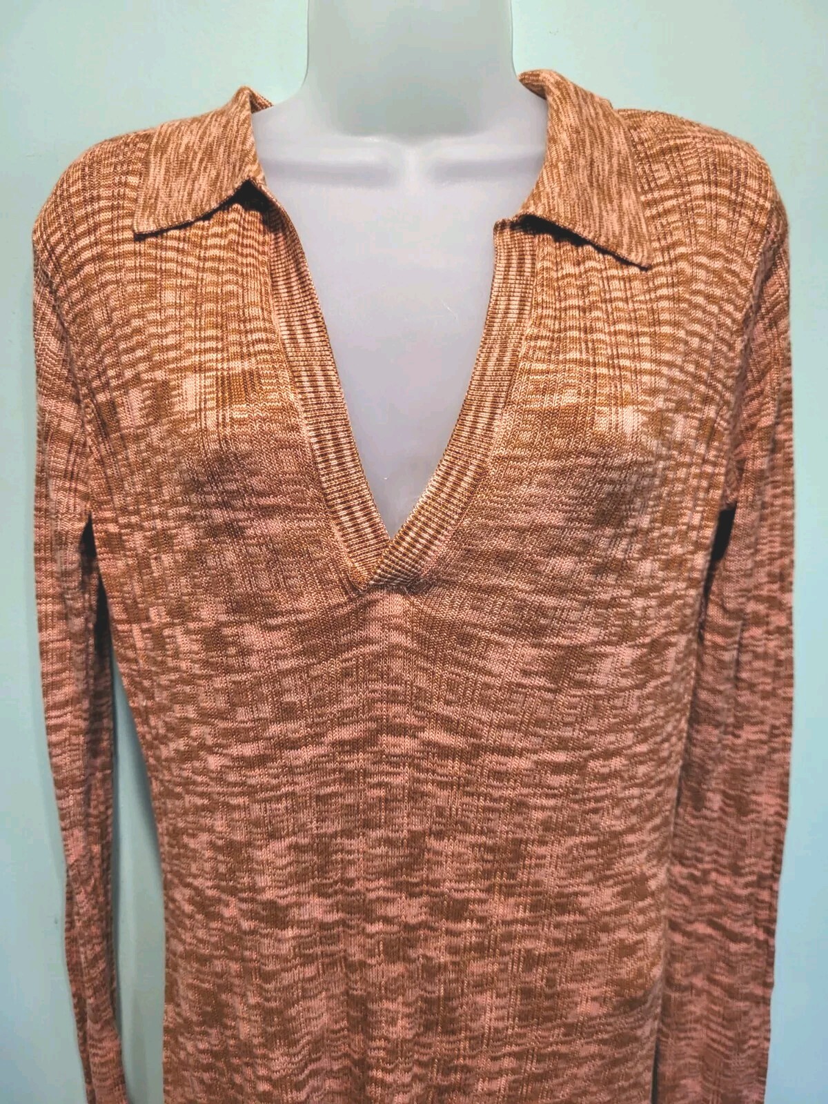 New L Space Aria Dress Lightweight Knit Long Sleeve Heathered Pink Brown Sz XL