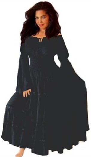 black peasant ruffled smocked dress M L XL OS 1X 2X 3X 4X 5X 6X PLUS SIZE