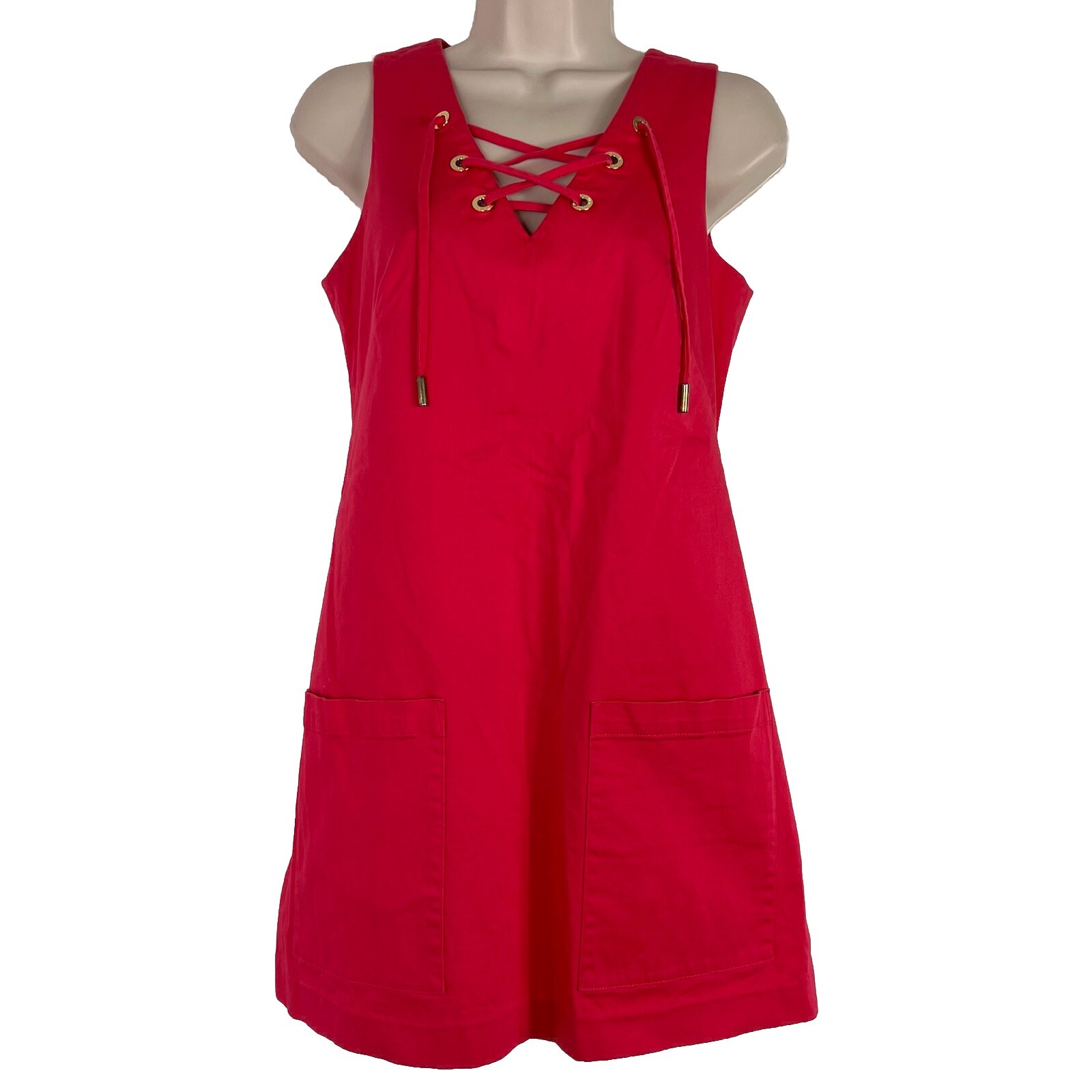 Calvin Klein Shift Dress Womens Size 6 Sleeveless V Neck Above Knee Mini Pockets