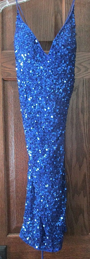 EYE CATCHING! “PRIMAVERA” BLUE SEQUIN DRESS SZ 10~TIE BACK~Prom Party Dance-LN!