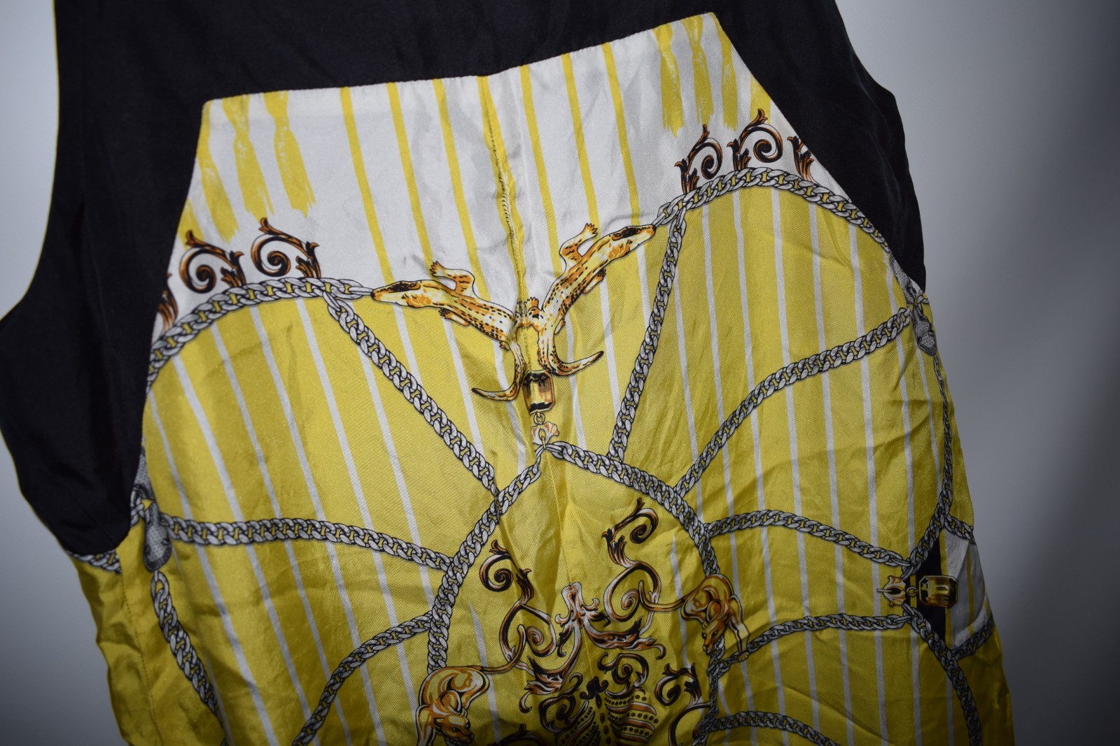 Versace Collection Medusa Hardware 100% Silk Chain Print Dress Gold Size 44 / M