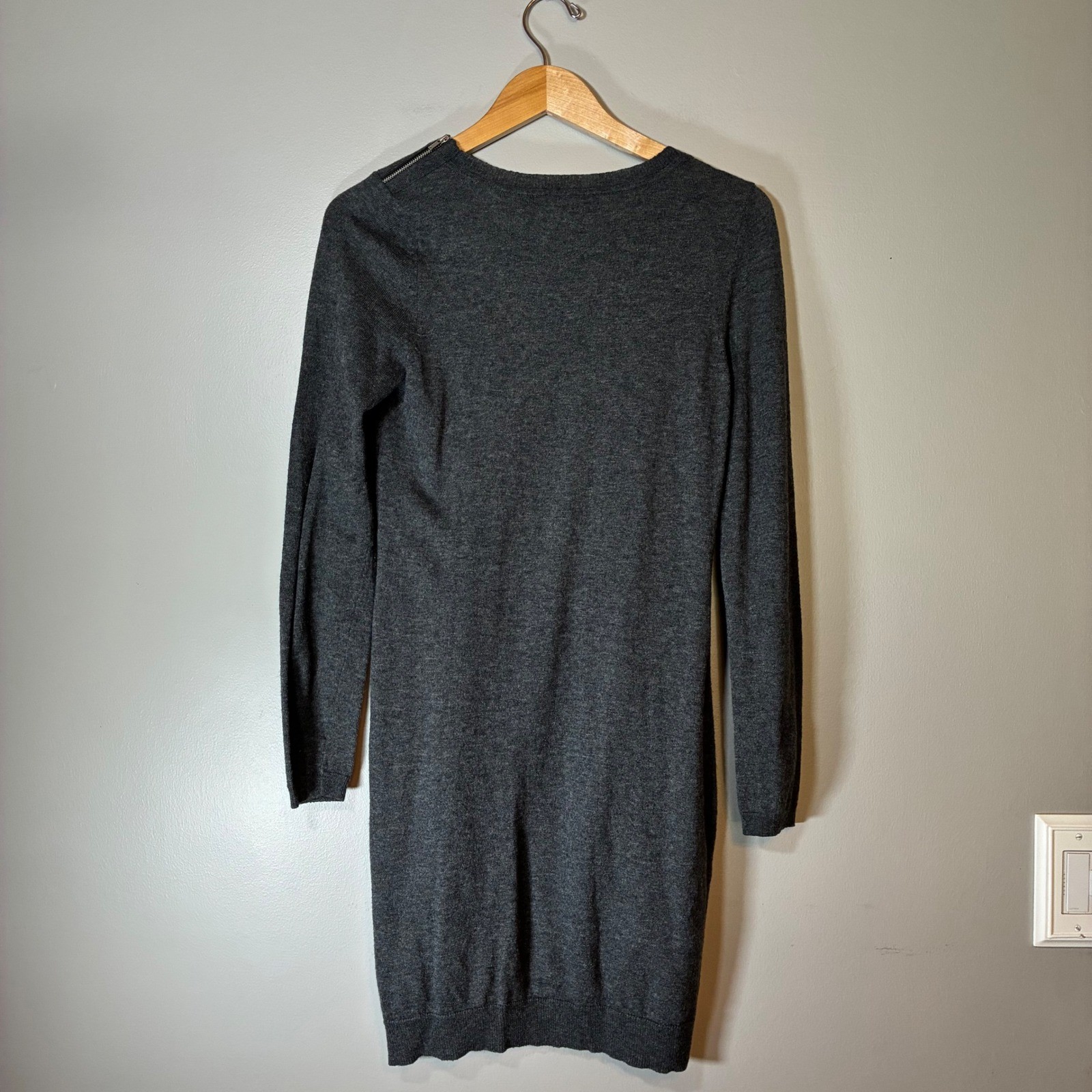 Gap Womens Charcoal Gray Wool Cashmere Blend Shoulder Zip Sweater Dress Medium