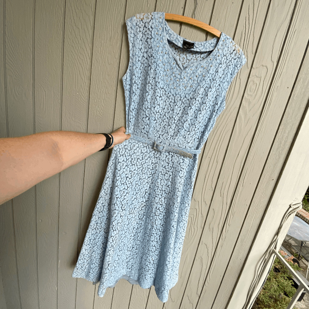 Authentic 1940s/1950s 4-piece Dusty Blue Lace Dress Set Bolero Jacket – SZ M