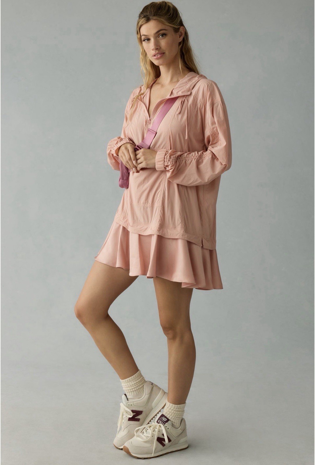 Daily Practice Mini Dress Twofer Hooded Jacket Ruffle Boxy Anthropologie XL P