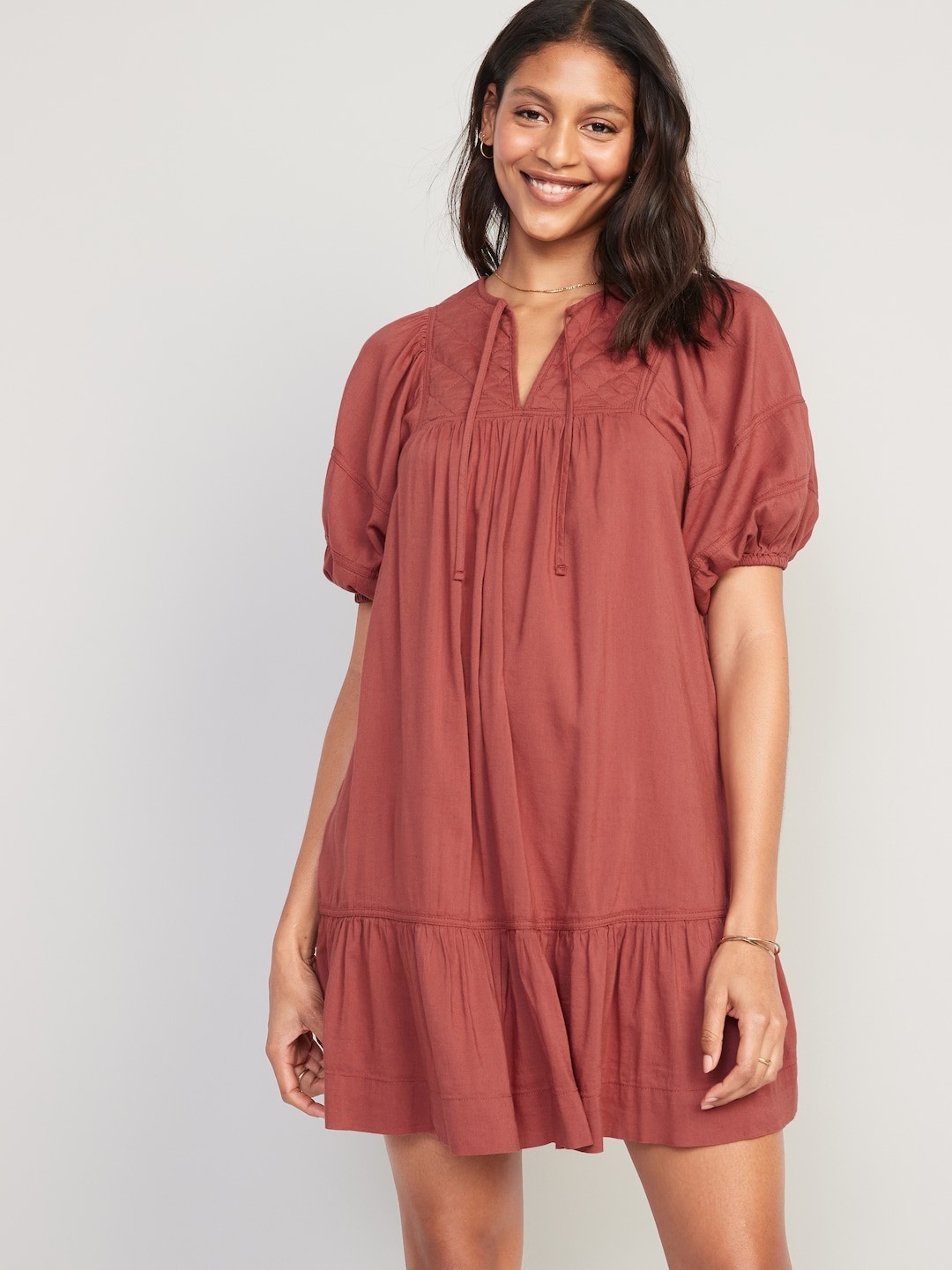 New Old Navy Size XXL Puff-Sleeve Quilted Mini Swing Dress Rust