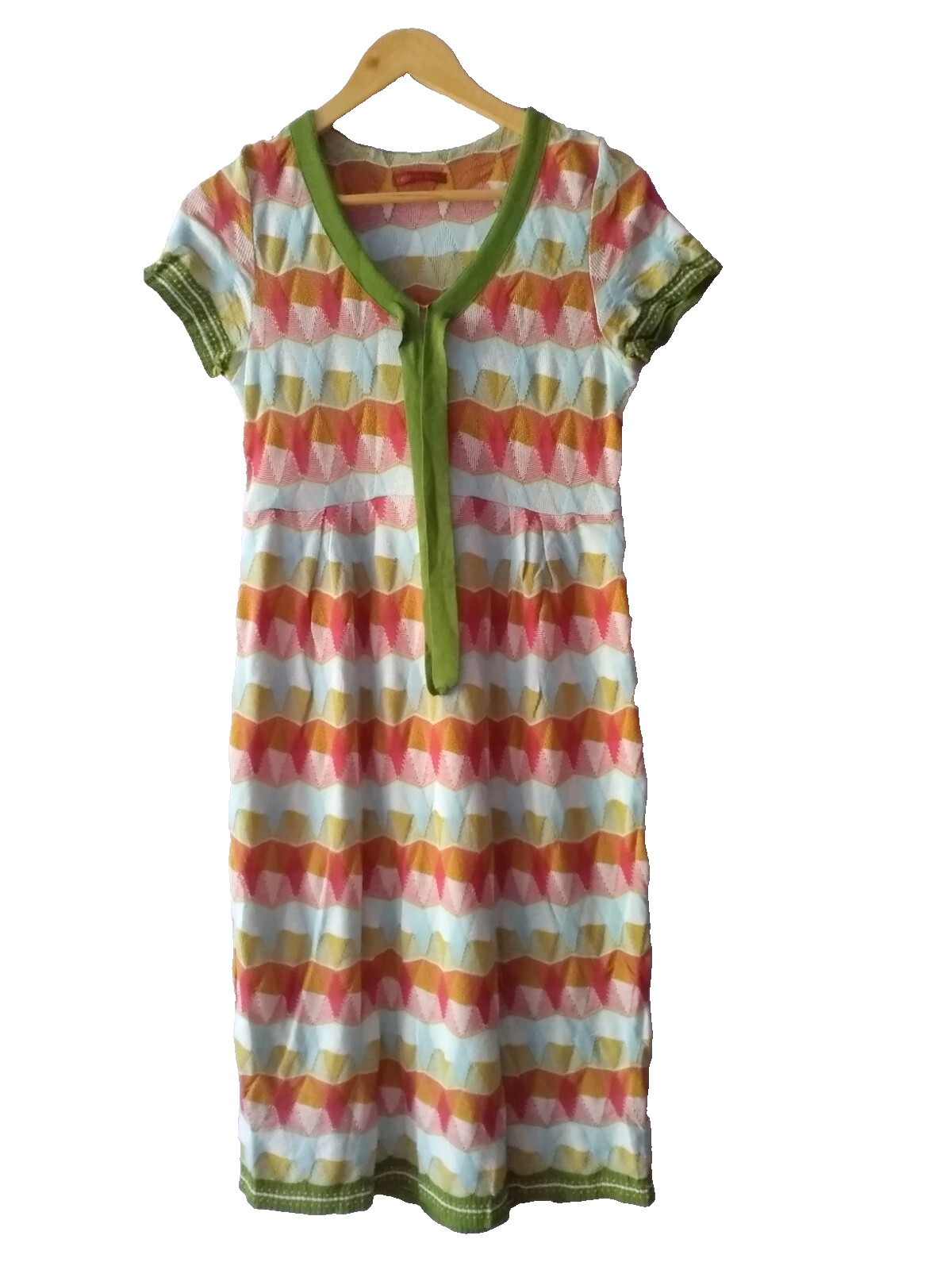 Catherine Andre Jacquard Knit Dress L Cotton Viscose France Graphic Art Print