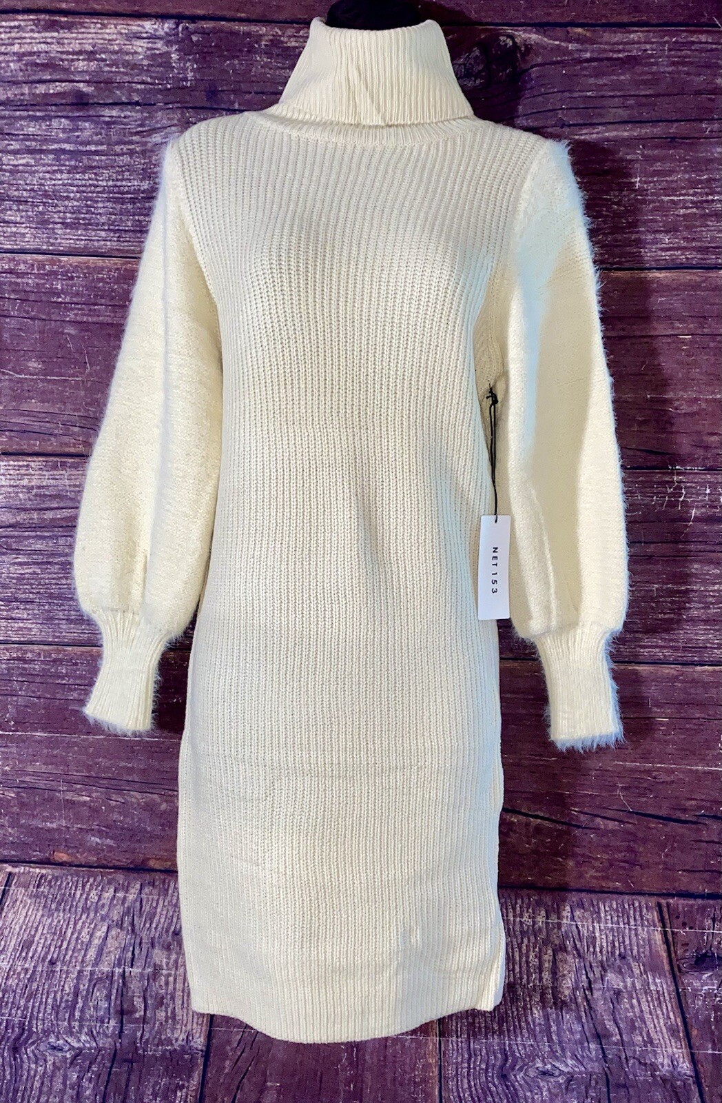 (NWT) CREAM TURTLENECK LONG SLEEVE SWEATER DRESS, HOLIDAY DRESS, FESTIVE DRESS