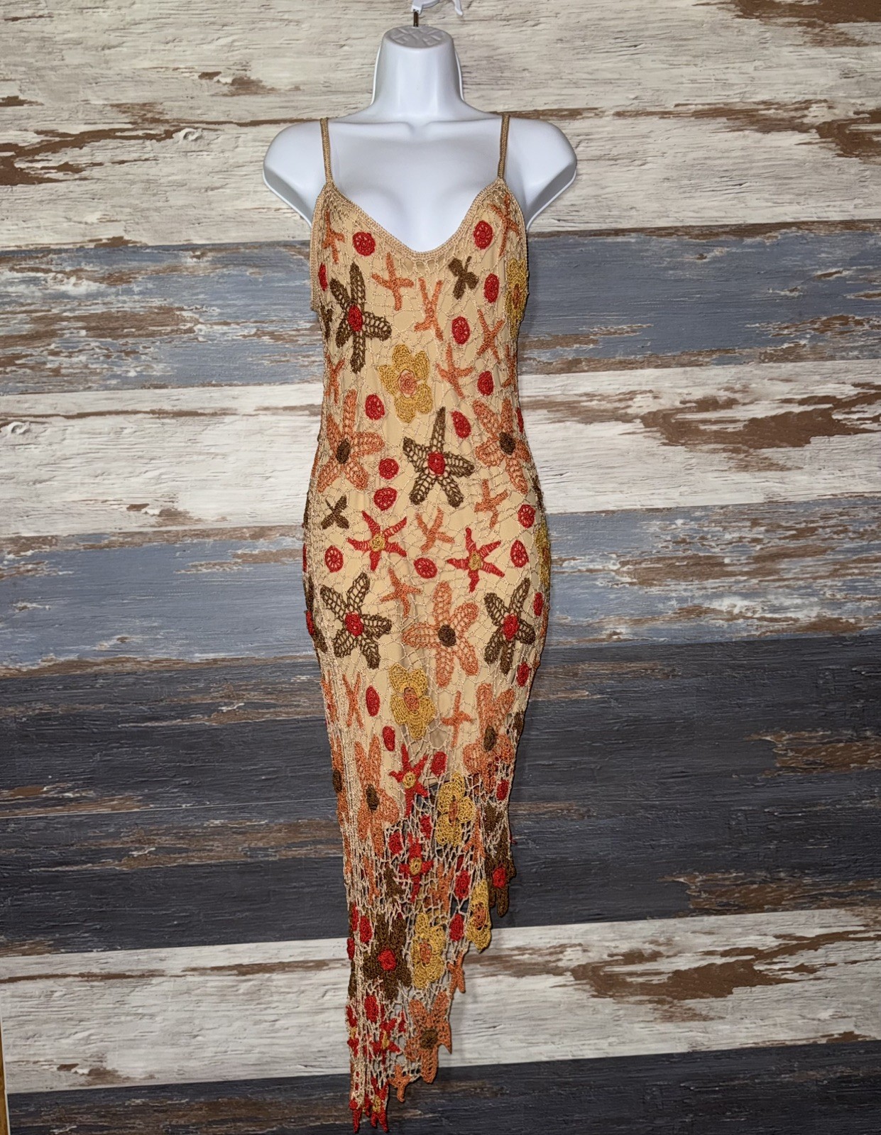 Kroshetta by Papillon Y2K floral crochet dress With Starfish Size Large L Boho