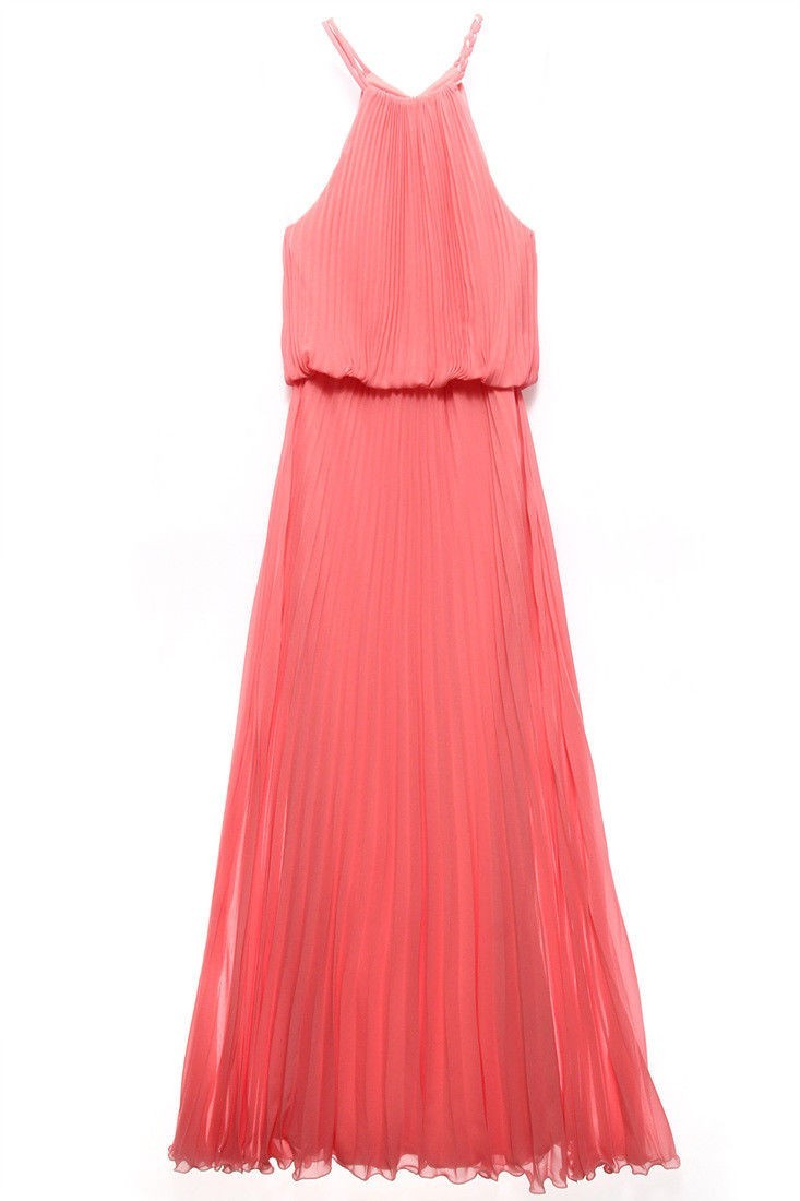 ✨NEW! Designer AQUA Pleated Blouson Gown Maxi Dress Royal Pink and Crystals $298