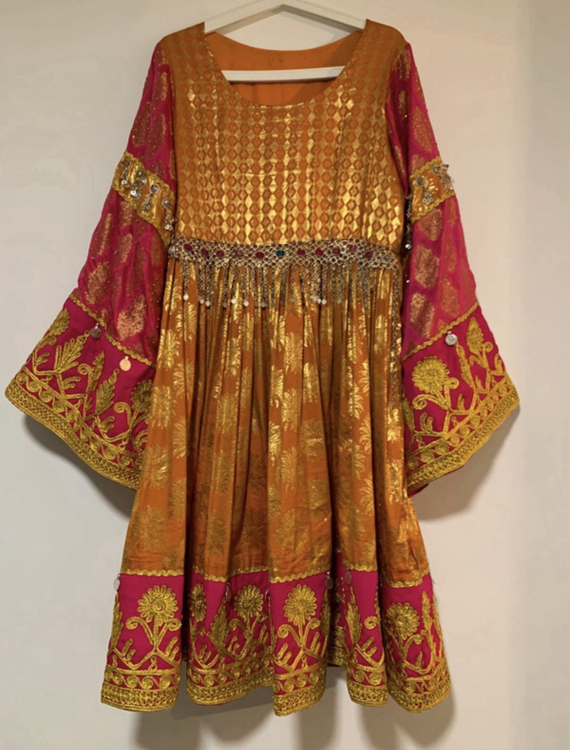 Afghan Traditional Dress pink and orange bananasi Handmade Kochi