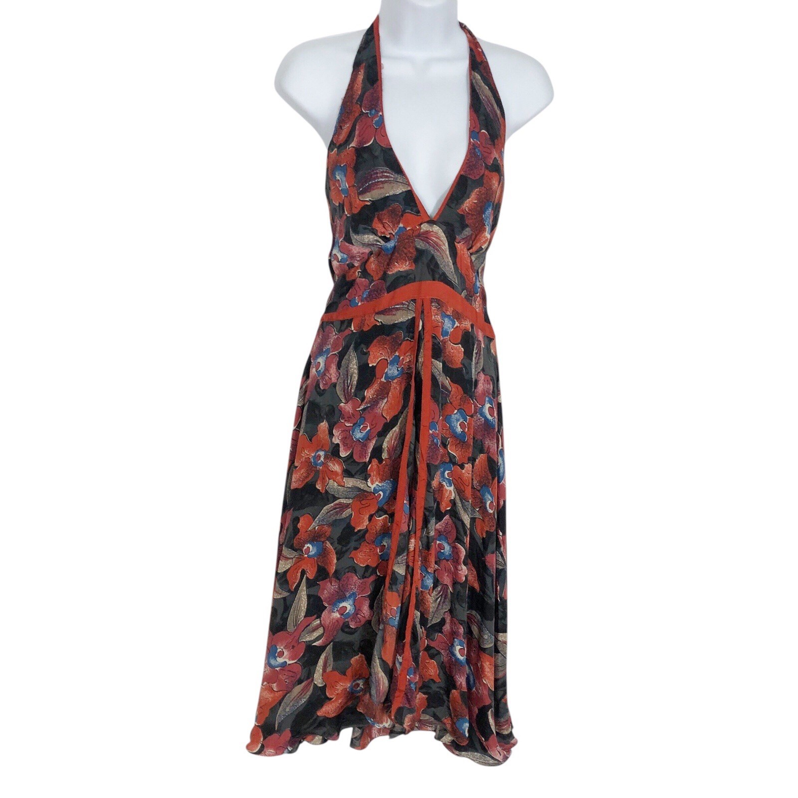 DHARMA Small Trading Floral MIDI Halter Dress Silk Blend Lightweight Unlined NWT