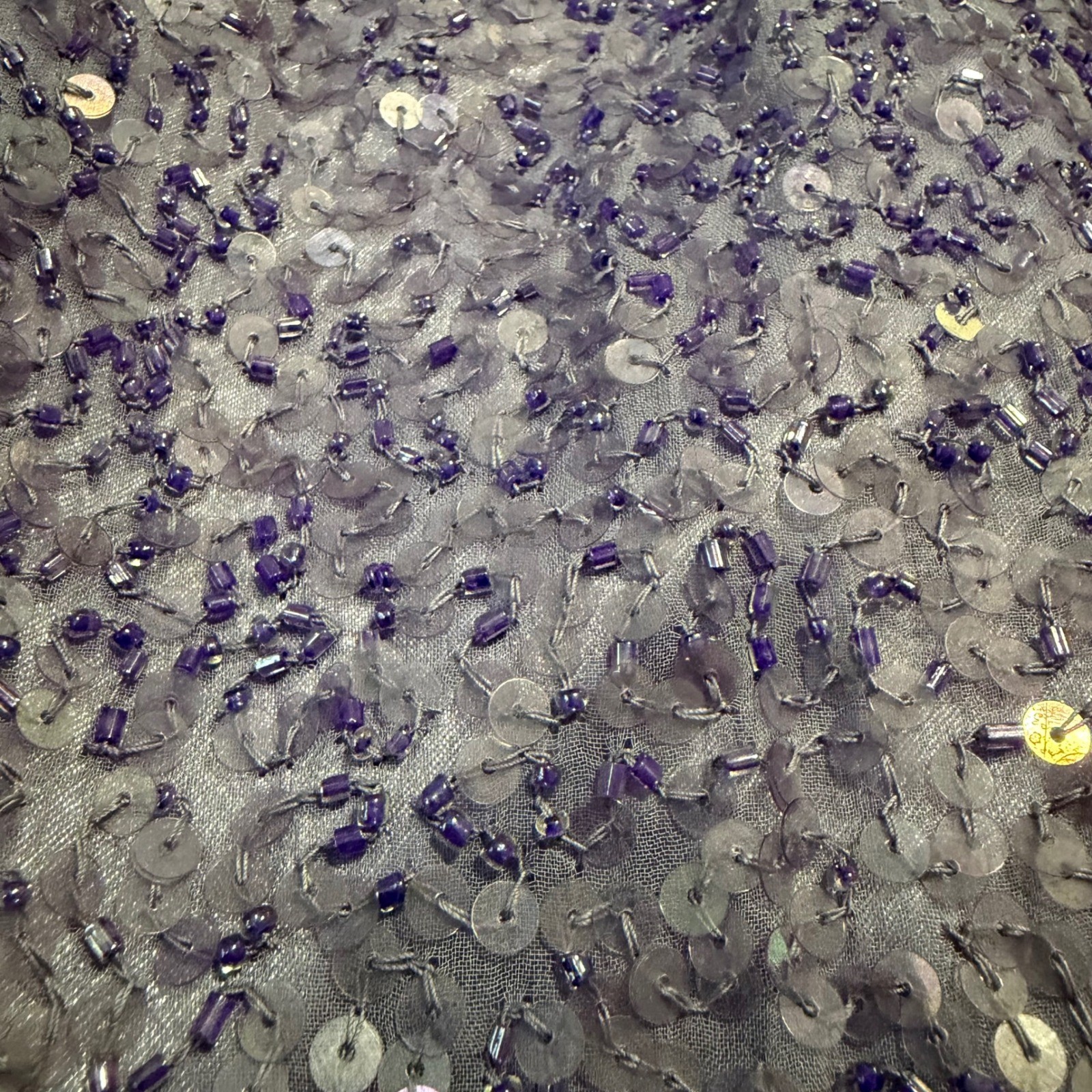 Vintage Scala Silk Beaded Sequin Halter Gown Purple Formal Evening Prom Dress