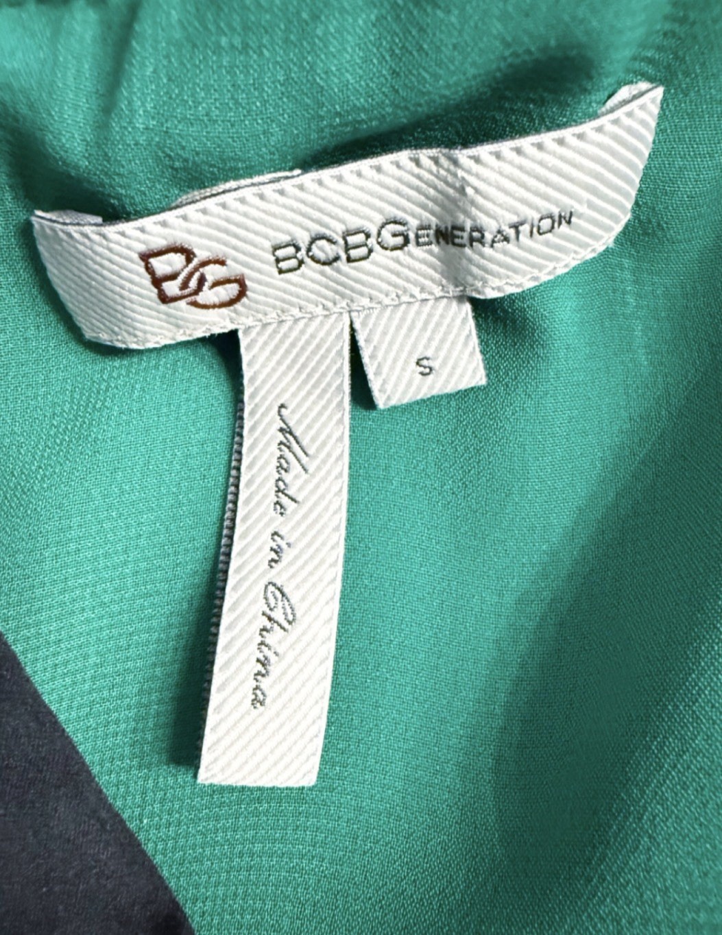 BCBGeneration Green Satin Bow Front Dress Size S Black Straps Cocktail