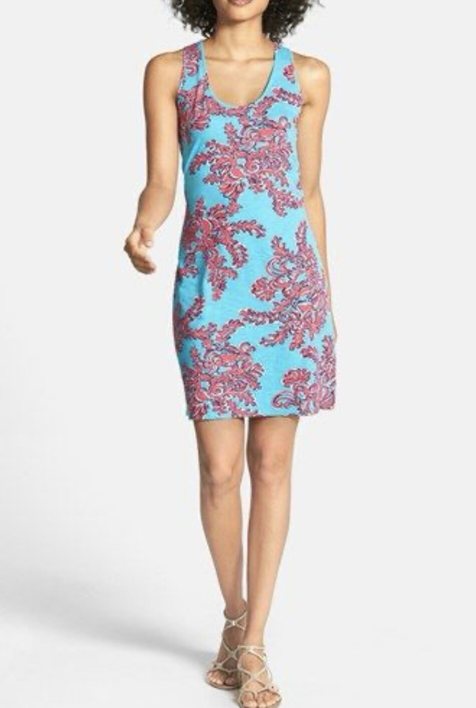LILLY PULITZER Small Shore Searulean Blue Red Racer Back Tank Boho Cruise Dress