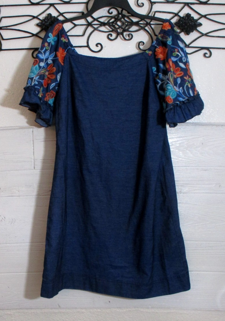 Robbie Bee Dress Women’s Size 12 Blue Floral Short Sleeve Boat Neck