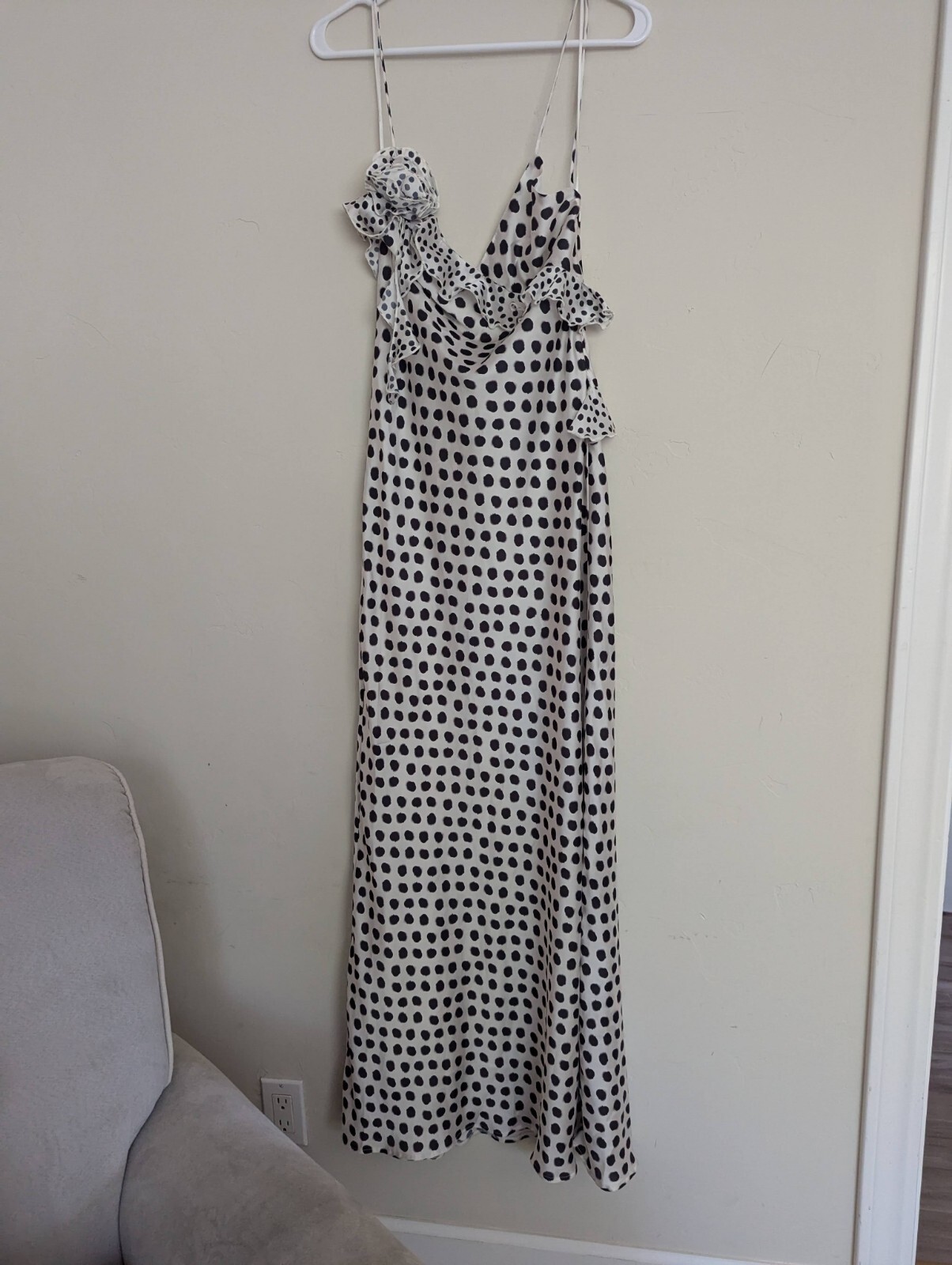 ZARA RUFFLED POLKA DOT SATIN EFFECT DRESS BLACK & WHITE XS S M NWT