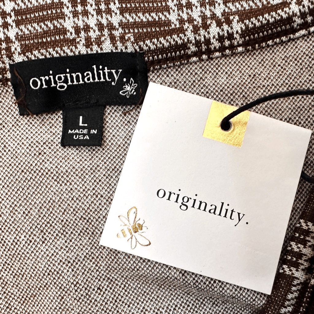 Originality. Plaid Mini Shift Dress Size Large Y2K Short Brown Clueless 90s