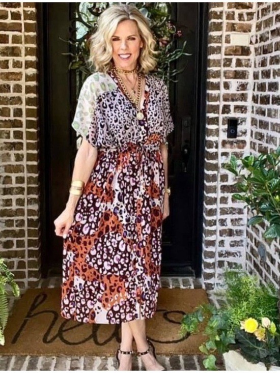 Cabi Escape Animal Print Sheer V-Neck Tie Waist Midi Dress Boho Purple Small