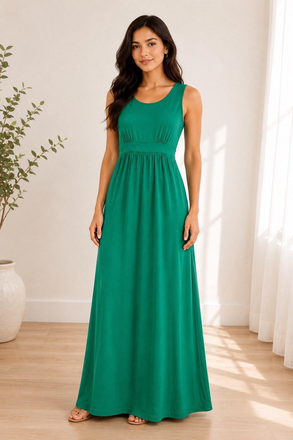 Monroe & Main Emerald Green Sleeveless Maxi Dress Size L Cotton Stretch