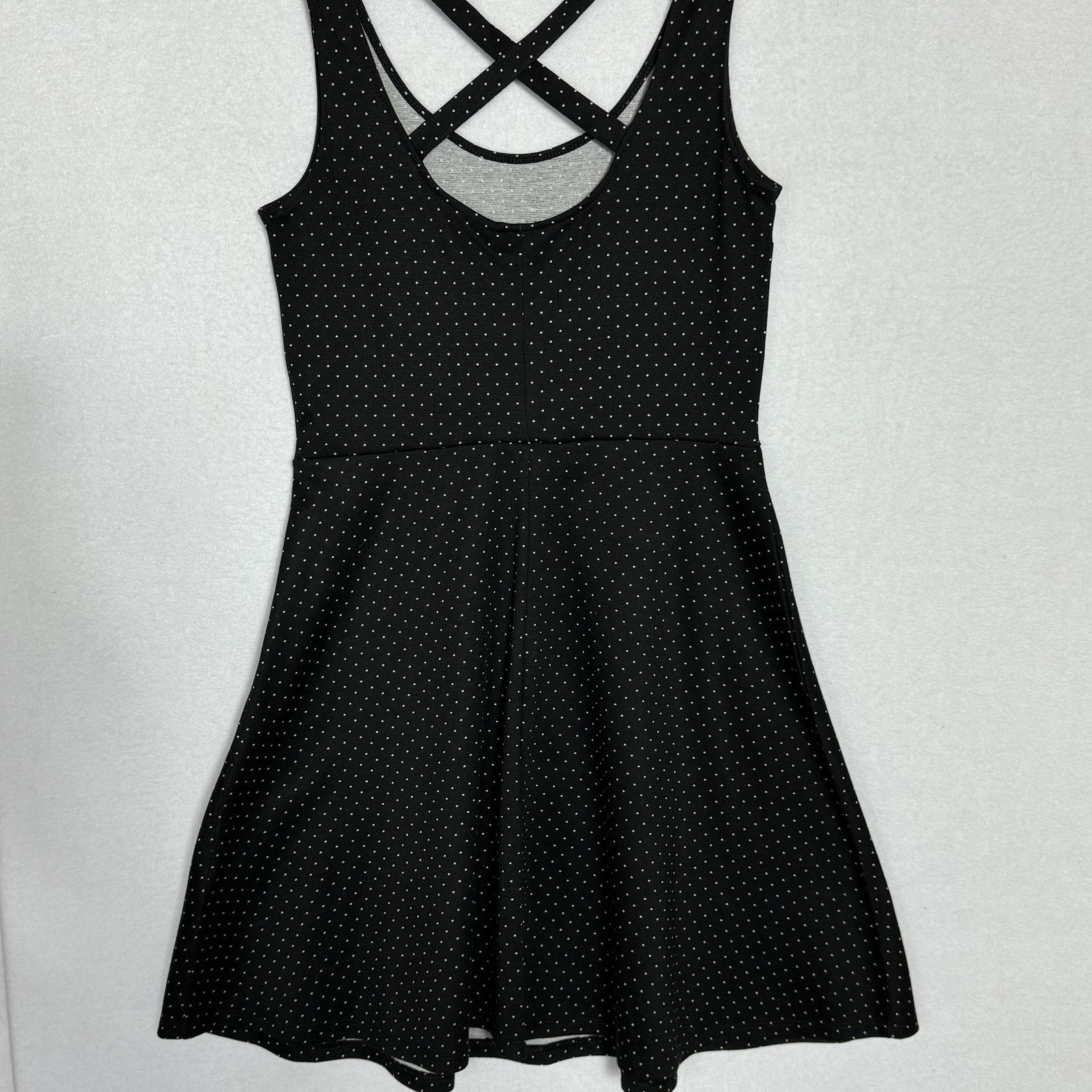 H&M Dress Womens Small Black Polka Dot Fit & Flare Skater Crisscross Back