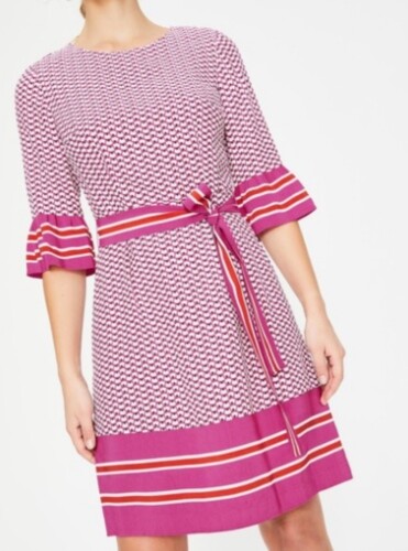 Boden Pink Andrea Belted Dress Fluted Sleeves Sz 10L $98