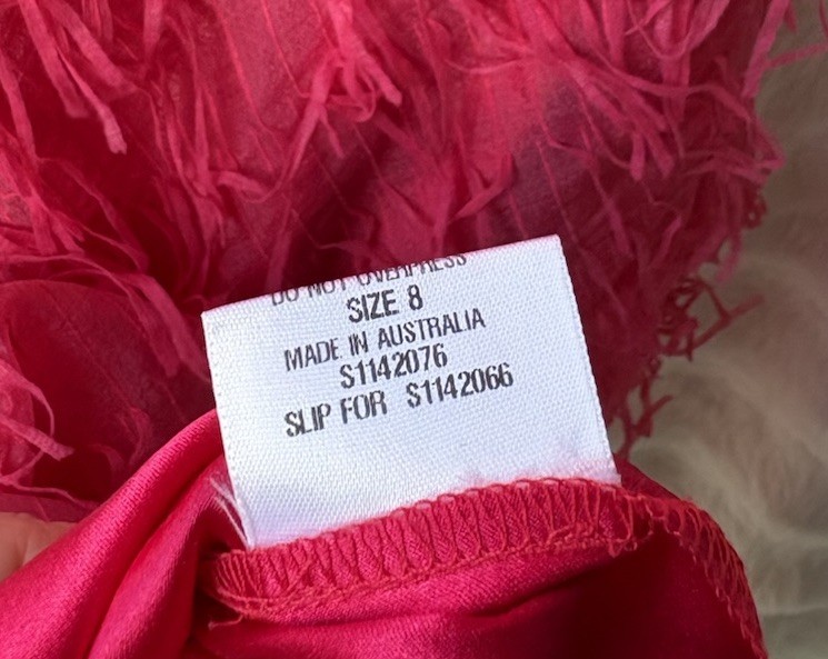SCANLAN THEODORE Rare Pink Fringe Textured Silk Dress Sheer Overlay Party AU 6 8