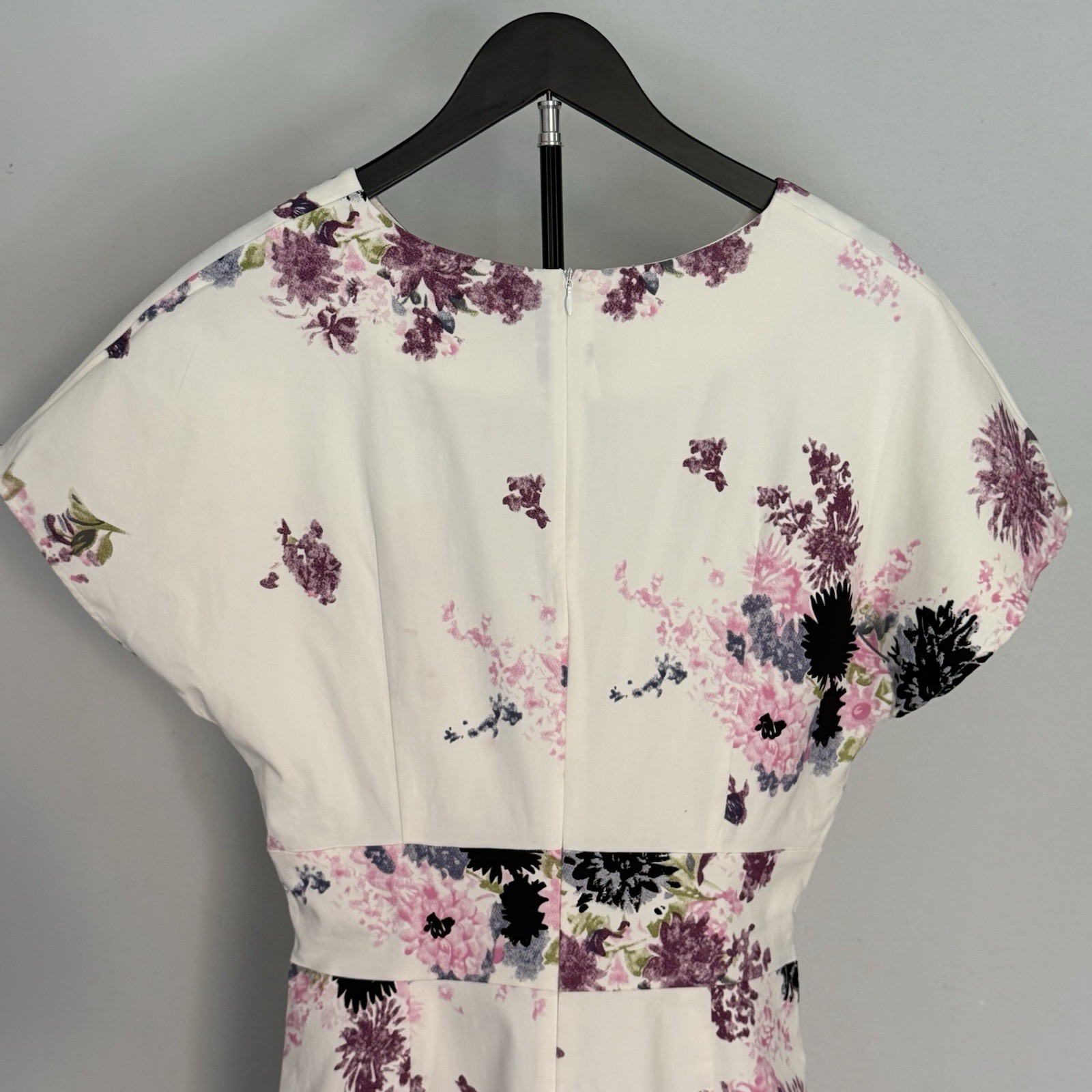 Gown Town Floral Sheath Knee Length Dress White Purple Floral Short Sleeve Large