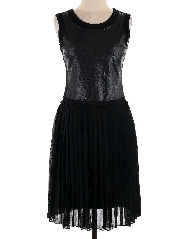 NWT BCBG MAXAZRIA SIZE S Cleo Mixed Media Faux Leather & Pleated Skirt Dress